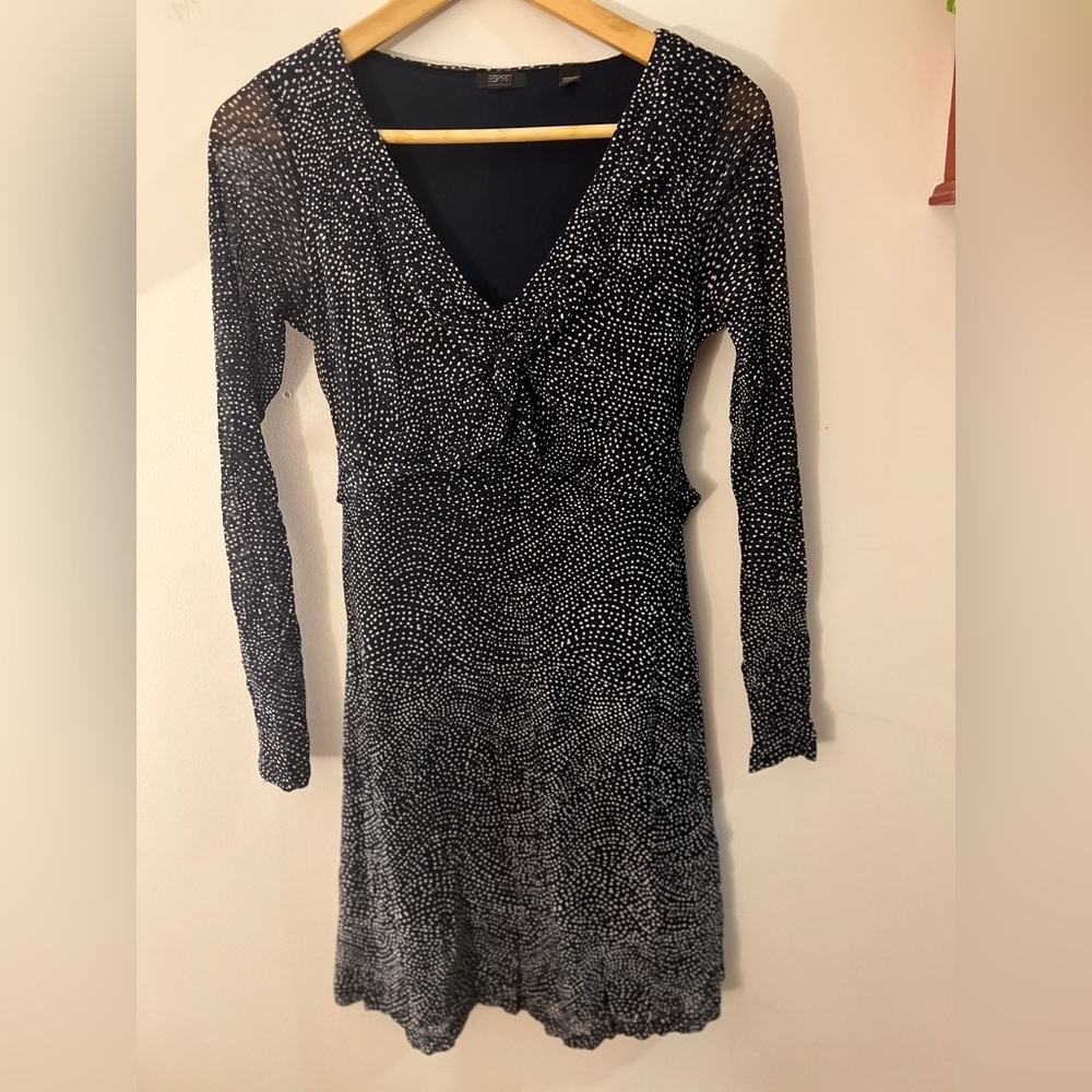 Esprit Collection Navy and White Polka Dot Dress M